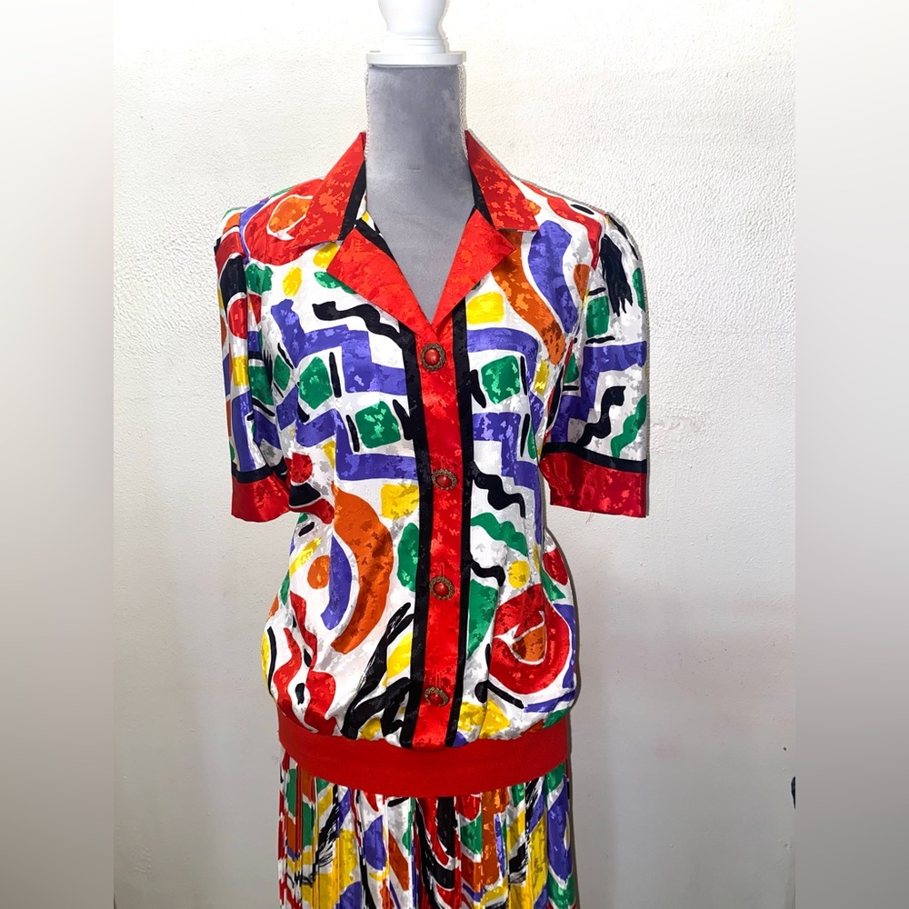 Vintage 80s 90s geometric Hip-Hop All Over Wild Colorful Print Outfit Costume
